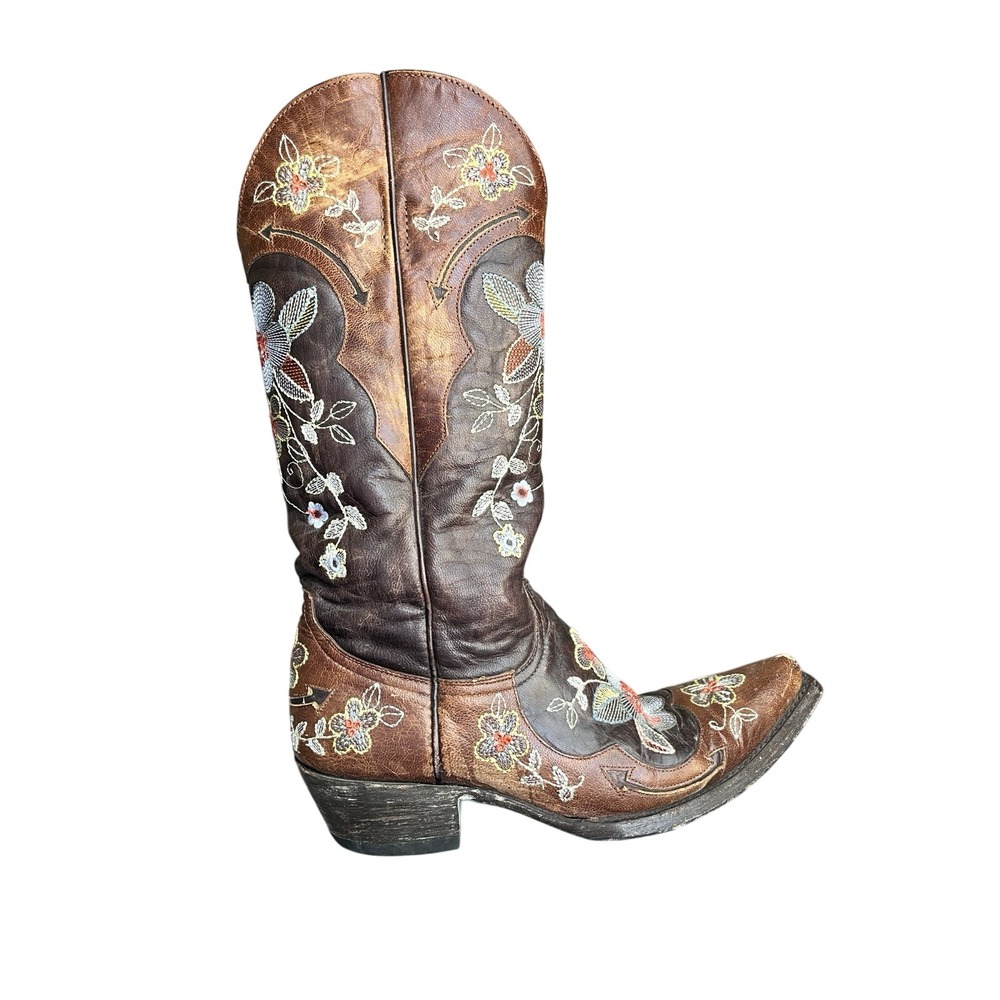 Old Gringo Bonnie Floral Embroidered Brown Snipped Toe Cowboy Western Boot 6.5